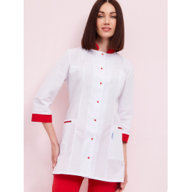 Костюм Жанна СТ жен (35%хл-65%пэ/120гр; белый/красный) Костюм Жанна СТ жен (35%хл-65%пэ/120гр; белый/красный)